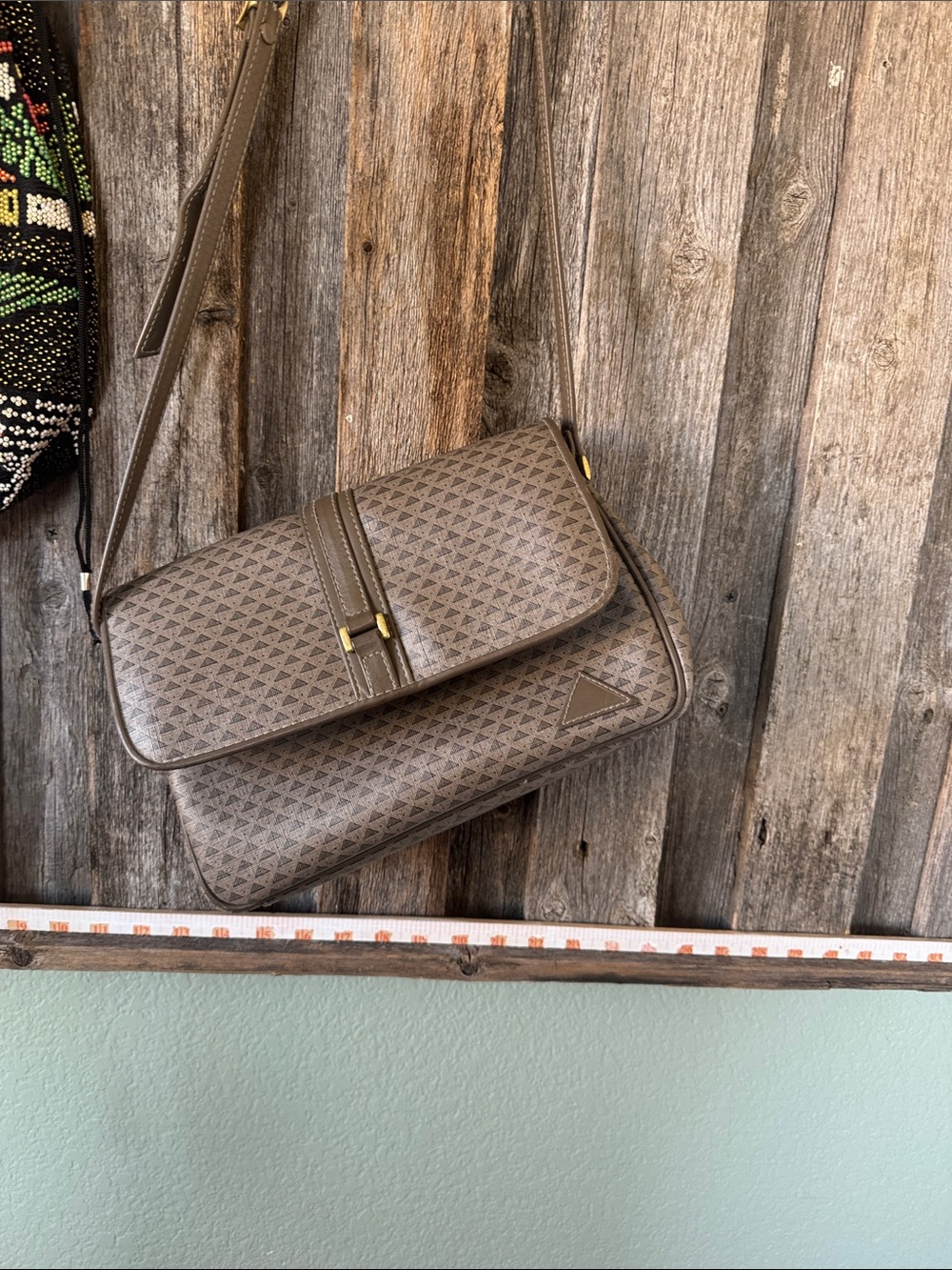 Liz Claiborne Taupe Patterned Crossbody Shoulder Bag from the 1980’s